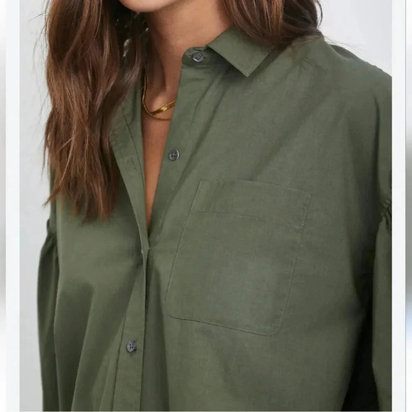 RAILS, Janae Olive Green Button Blouson Sleeve Oversized Shirt Top Size Small - Picture 3 of 13